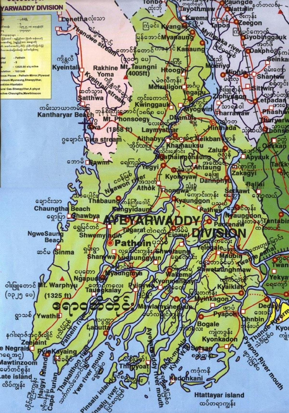 kaart van de ayeyarwady-divisie Myanmar