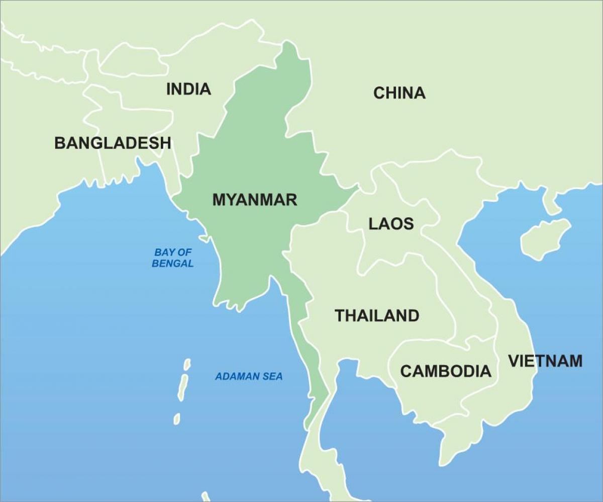 Birma op de kaart van azië