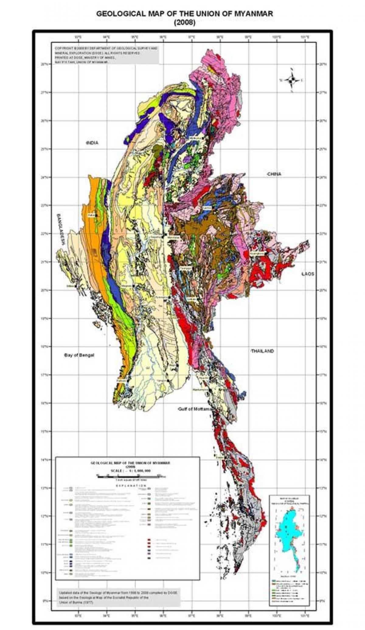 Kaart van de geologische Myanmar 2008