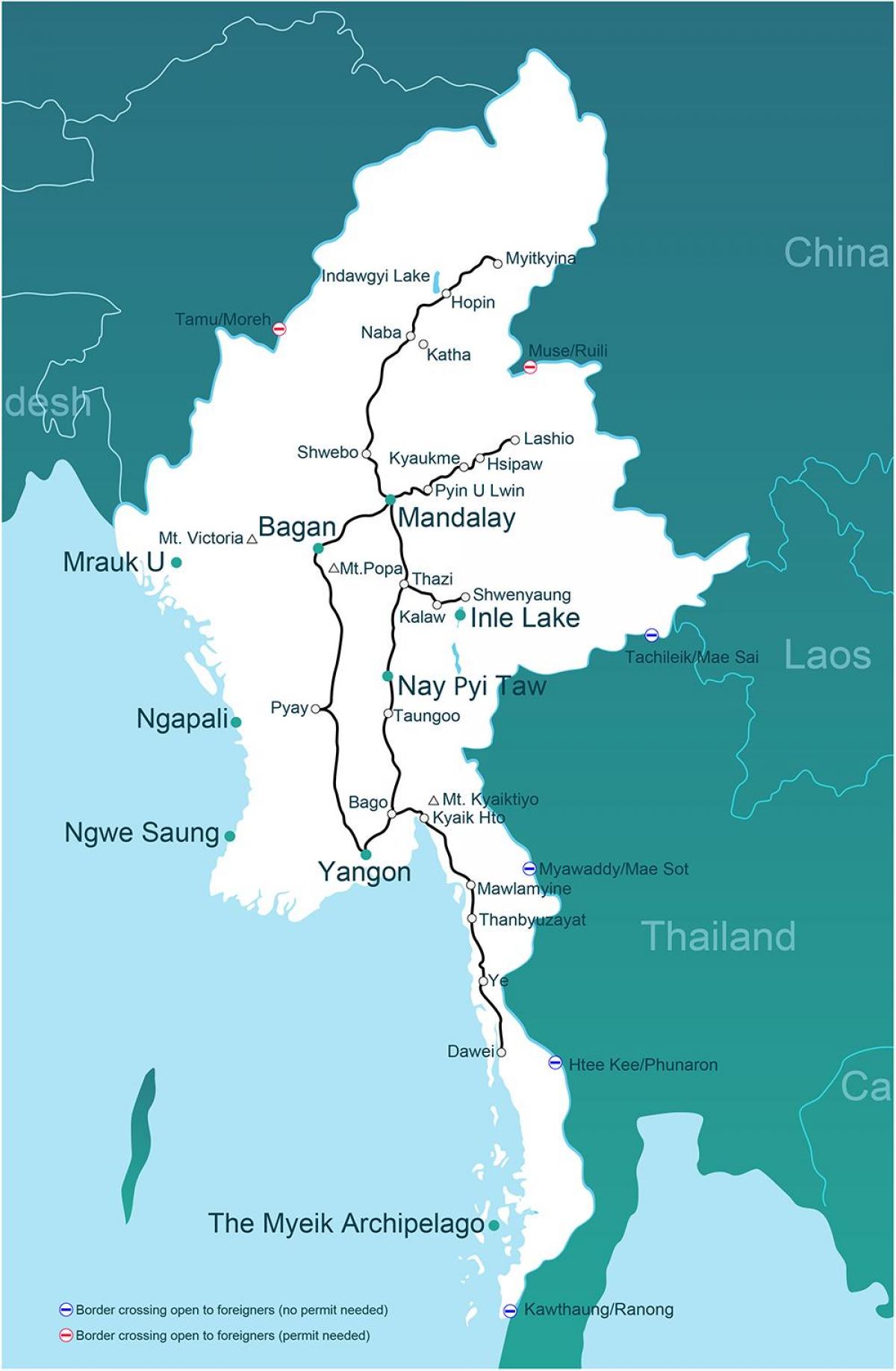een kaart van Myanmar