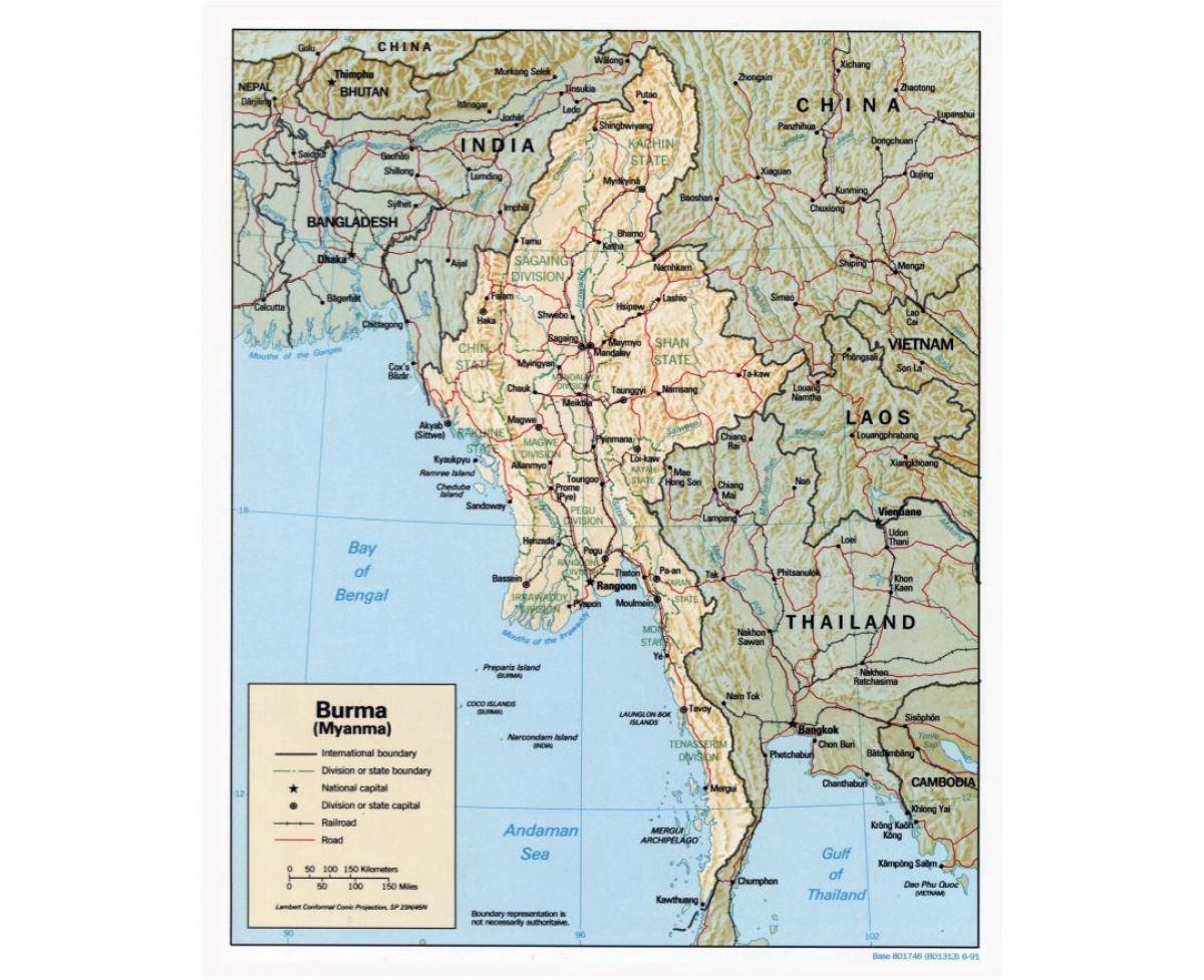kaart van Myanmar met steden