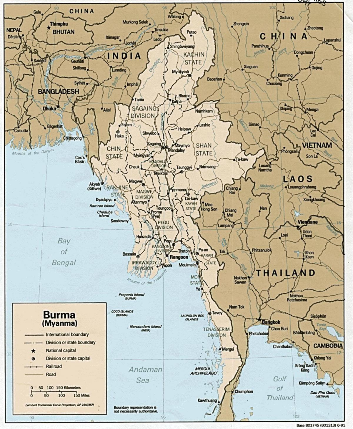 yangon, Birma kaart